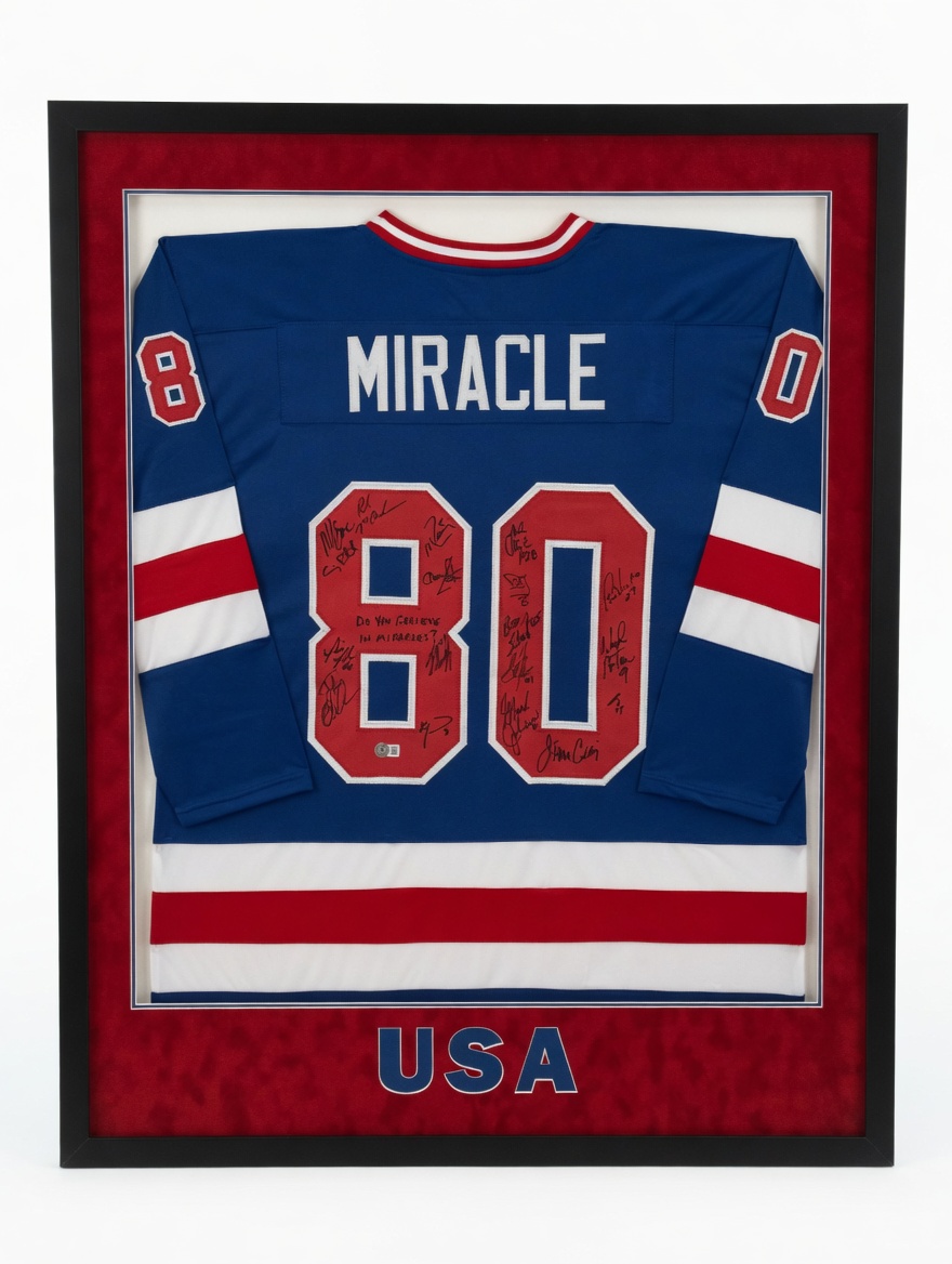 Enhanced version of the same framed jersey with clean white studio background and professional exposure